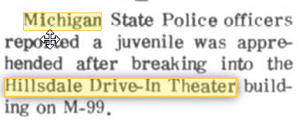 Hillsdale Drive-In Theatre - Break-In Oct 16 1968